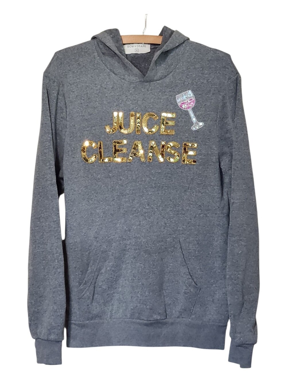 Bow & Drape Gray 'JUICE CLEANSE' Sequin Wine Hoodie Size Medium